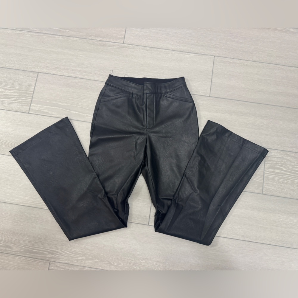 Spanx Black Faux Leather Wide Leg Full Length Pants Size M